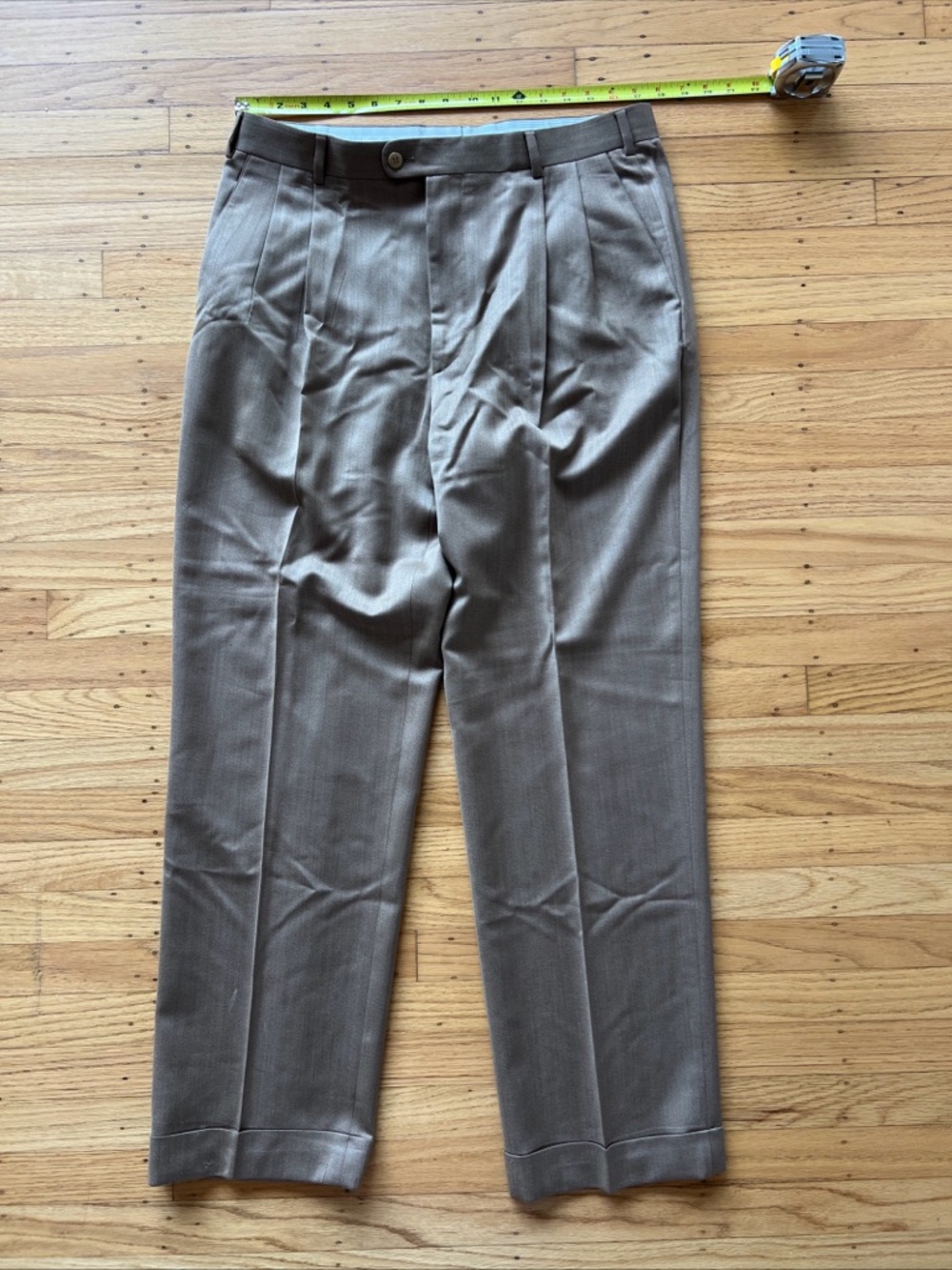 Zanella Wool Dress Pants Mens 36 Beige Bennett Pleated Trousers Made In Italy